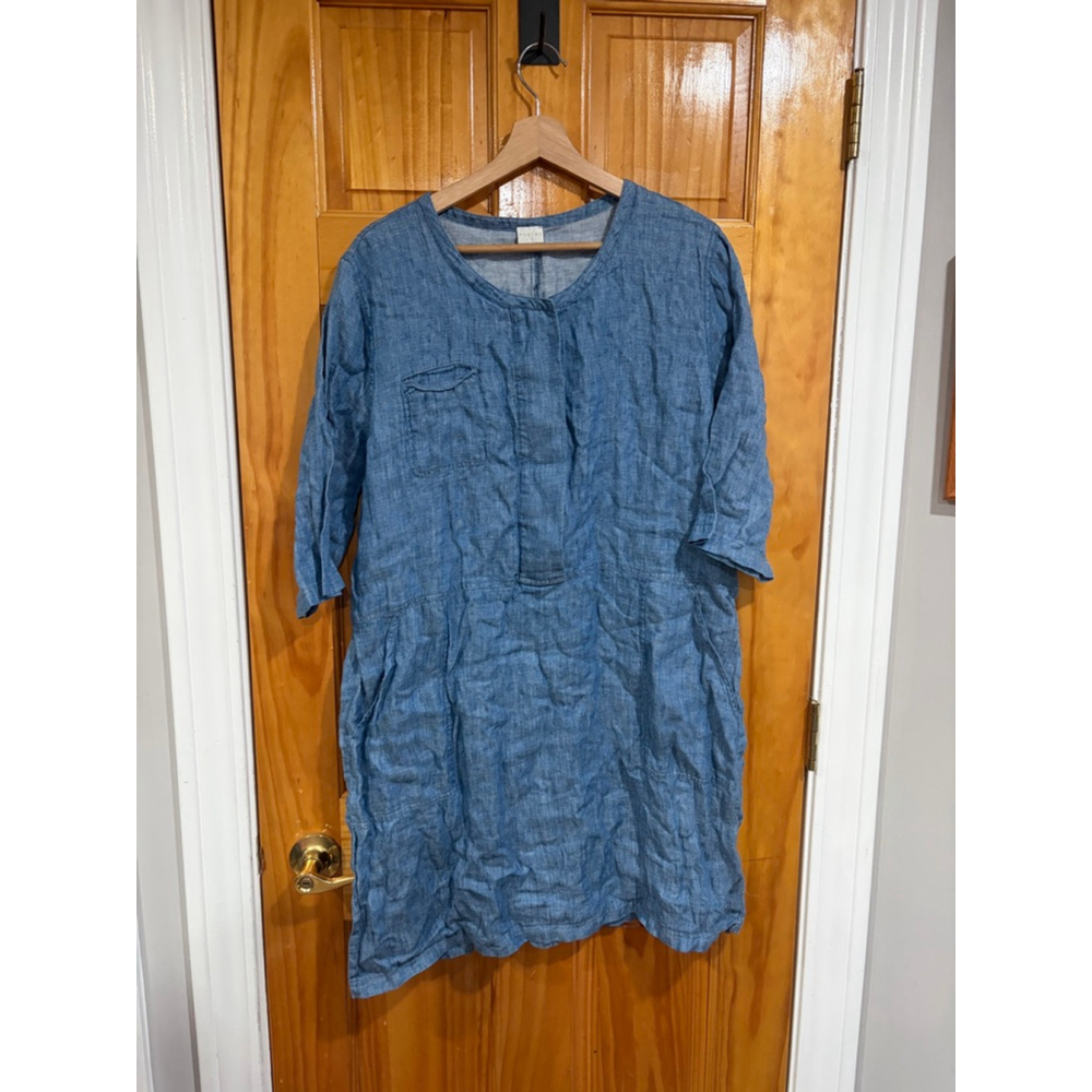 Poetry 100% Linen Tunic Dress Blue Chambray US 14 UK 18 Relaxed Fit